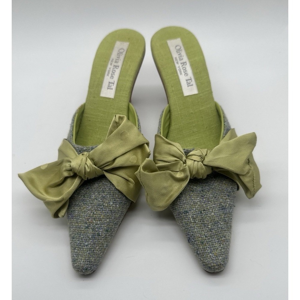 Olivia Rose Tal Kitten Heels Textured Gray And Green Pattern